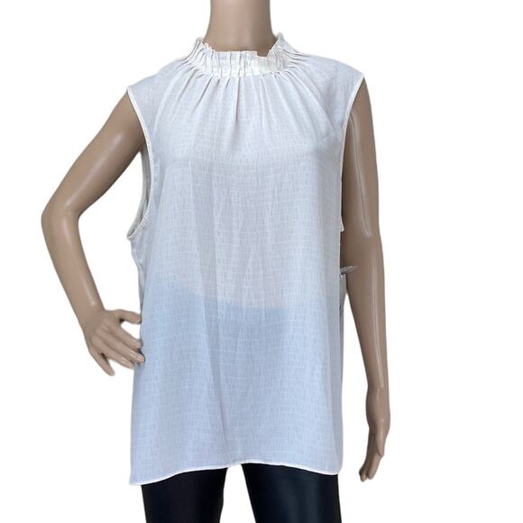 New Worthington Wangari Peach Geometric Ruffle Mock Neck Sleeveless Blouse XXL - Picture 1 of 4